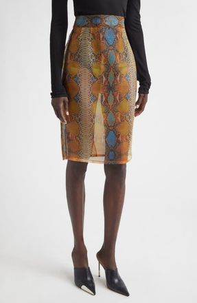 LaQuan Smith Shimmer Snakeskin Print Sheer Pencil Skirt at Nordstrom, Size Medium