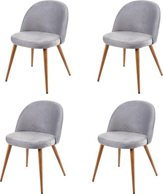 Hhg [nunca Usado] Lote De 4 Sillas De Comedor Hhg-103, Silla Silla De Cocina Dise&ntilde;o Retro A&ntilde;os 50, Terciopelo, Gris Claro