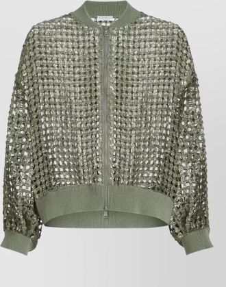 Brunello Cucinelli silk and linen zip-up ribbed net-knit cardigan