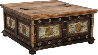 Wanderlust Deco Mesa de centro de madera artesanal negra 100x100x47 alt. cm