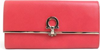 Ferragamo Silver Leather Metal Long Wallet (Bi-Fold) (Pre-Owned)