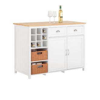SoBuy Isla De Cocina Con 2 Cestas De Rat&aacute;n Aparador De Almacenamiento Con Encimera Armario De Cocina Mltifuncional Con 2 Puertas Y 2 Cajones 120 X 56 X 90 C