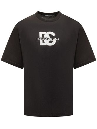 Dolce & Gabbana Black T-Shirt With Crew Neck And Printed Logo On The Front In Cotton Man