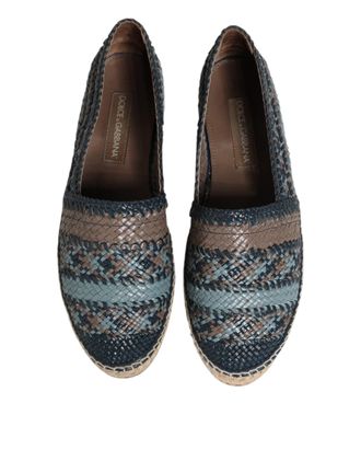 Dolce & Gabbana Mens Blue Gray Woven Leather Buffalo Espadrille Shoes