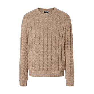 Ermenegildo Zegna Pullover met kabelpatroon - Heren - Truien - Beige - Maat: XL Linnen