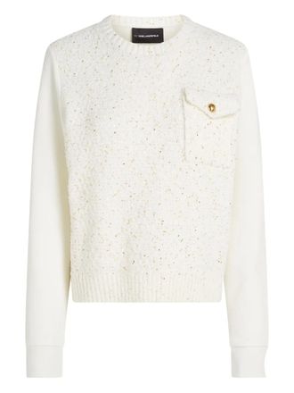 Karl Lagerfeld boucl&eacute; pocket sweater - women - Cotton/Polyester/Elastane/Nylon - S - Neutrals