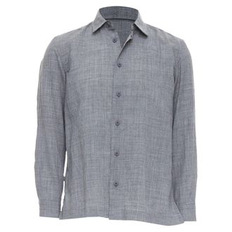 Issey Miyake MEN grey polyester ramie crinkled shirt top JP1 S