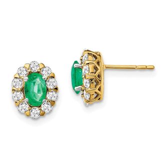 Diamond2Deal 14k Yellow Gold Oval Emerald and Diamond Halo Stud Earrings