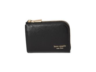 Kate Spade New York Devin Saffiano Leather Zip Card Case Wallet Womens Handbags Black, Leather/Polyester