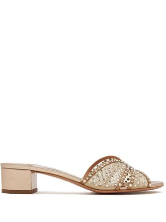 Aquazzura leather mules - women - Leather/Calf Leather/Mesh - 37.5 - Gold