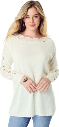 Roaman's Pointelle Sleeve Pullover in Ivory at Nordstrom, Size 36