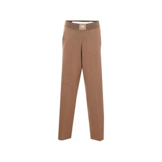 Elisabetta Franchi Straight Trousers, female, Brown, Size: S Knit Trousers with Shiny Viscose Bands