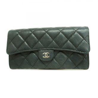 Chanel Black Grained Calfskin Long Wallet (Bi-Fold) (Pre-Owned)