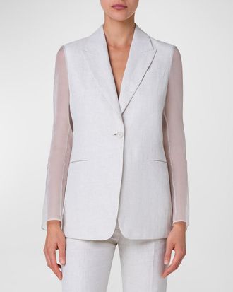 Akris Tiziano Linen Blazer Jacket with Organza Sleeves