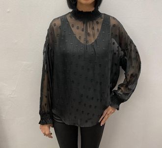 The Korner Polka Dot Sheer Blouse In Black
