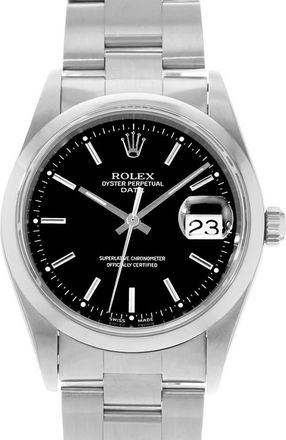 Rolex Pre-owned Rolex Oyster Perpetual Date 34 Automatic Chronometer Black Dial Mens Watch 15200 BKSO