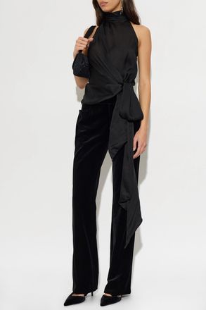 Balmain Silk Top With Decorative Tie, Womens, Black