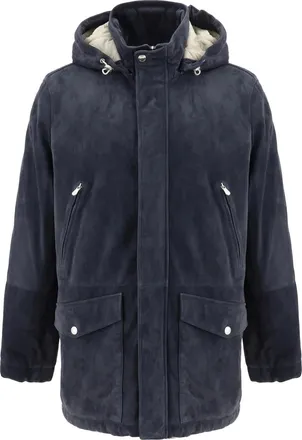 Brunello Cucinelli Blue Leather Mens Jacket
