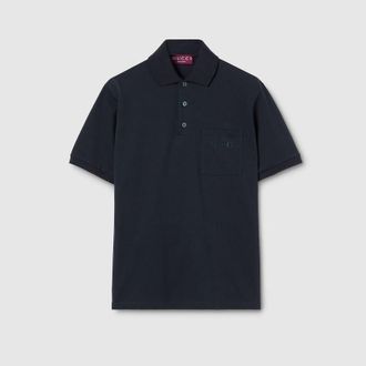 Gucci Cotton Piquet Polo Shirt With Embroidery, Size XXXL, Blue, Ready-to-wear