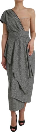 Dolce & Gabbana Womens Gray Beige Layered One Shoulder Maxi Dress