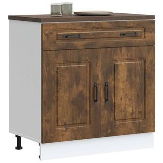 Berkfield Home Kitchen Base Cabinet Kalmar Smoked Oak Engineered Wood in Brown