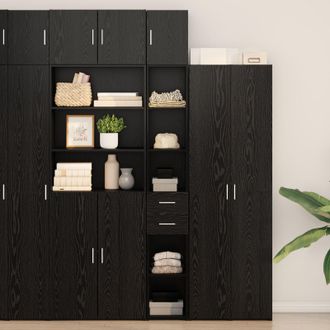 Berkfield Home Slim Storage Cabinet Black Oak 30x42.5x225 cm Engineered Wood