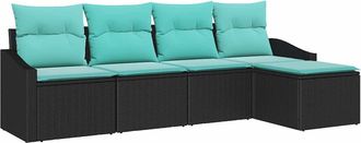 vidaXL Juego De Sof&aacute; 5 Uds. Negro Rat&aacute;n Sint&eacute;tico Vidaxl