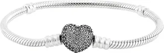 Pandora Moments Sparkling Heart Clasp Snake Chain Bracelet, Size 16