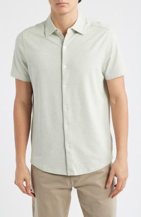 Robert Barakett Keyes Slim Fit Microprint Short Sleeve Knit Button-Up Shirt in Desert Green at Nordstrom, Size Xx-Large