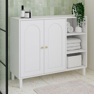 IDMarket Mueble De Ba&ntilde;o, Mueble De Almacenamiento Para El Sal&oacute;n O El Recibidor Arsene, Con 3 Estantes Y Armario De Madera Blanca
