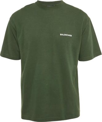 Balenciaga T-shirt in cotone con logo ricamato - Verde