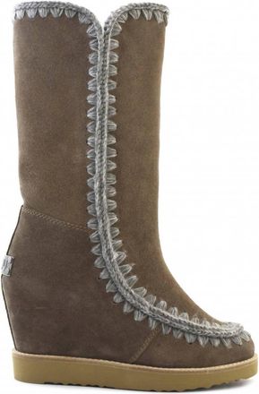 Mou Womens French Toe Wedge Tall Boots In Dark Stone