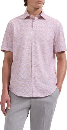 Bugatchi Miles OoohCotton Watercolor Wine Print Short Sleeve Button-Up Shirt in Prawn at Nordstrom, Size Xx-Large