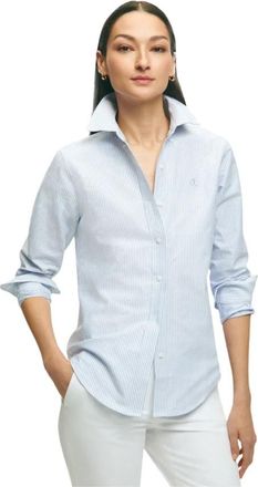 Brooks Brothers Gestreept Classic Fit Oxford Button-Down Overhemd - Dames - Overhemden - Blauw - 3XS - Katoen - Overhemden