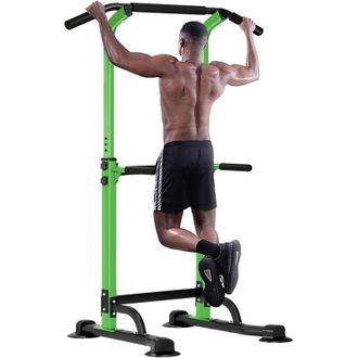 Soges Barra per trazioni Power Tower Attrezzatura per allenamento per palestra domestica, stazione per dip, altezza regolabile, verde