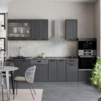 Vicco Mueble De Cocina Fame-line, Gris Oscuro, 300 Cm Con Armario Alto, Et M&aacute;rmol, Vicco