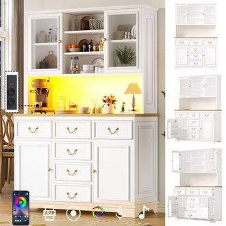 Matteo White Modern Tall Kitchen Cabinet - USB, LED Light & Storage