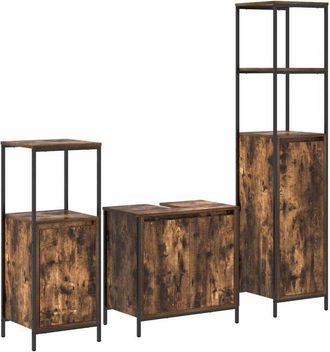 vidaXL Vidaxl - Juego De Muebles De Ba&ntilde;o Con Puerta 3 Pcs Roble Ahumado Y Negro