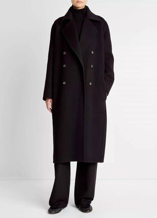 Vince Wool-Blend Double-Breasted Long Coat In Black