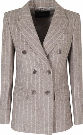 Seventy Mud Striped Double-Breasted Back Vent Acrylic-Blend Jacket