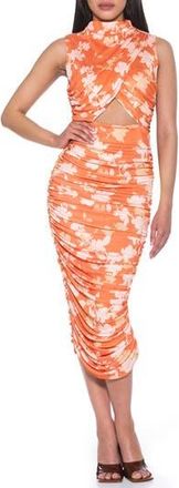 Alexia Admor Khloe Sleeveless Ruched Cutout Midi Dress in Neutral Floral at Nordstrom Rack, Size X-Small