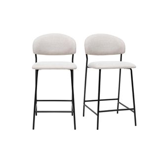 Miliboo Taburetes De Bar De Tela Efecto Terciopelo Texturizado Beige H64 Cm (lote De 2) Benta