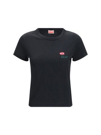 Kenzo Womens Cotton T-Shirt Tulip Embroidery Black T-Shirts & Jerseys