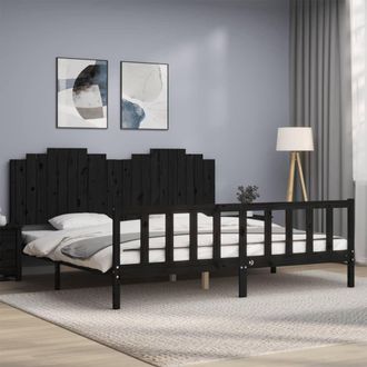 Berkfield Home Bed Frame with Headboard Black 200x200 cm Solid Wood