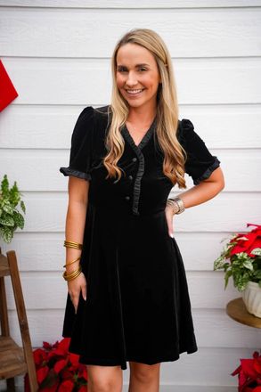 So Me Velvet Ruffled Mini Dress In Black