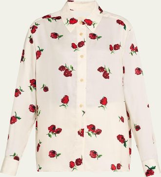 Khaite Argo Floral-Print Silk Button-Down Top