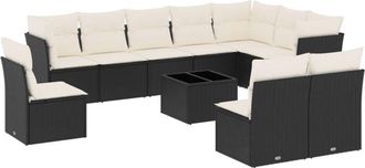 vidaXL Set De Sof&aacute;s De Jard&iacute;n 11 Pzas Y Cojines Rat&aacute;n Sint&eacute;tico Negro Vidaxl