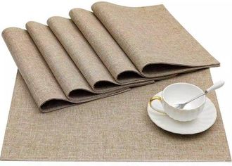 OEM Juego 6 Manteles Individuales Tela Doble Capa, Manteles Individuales Beige, Manteles Individuales Manchas, Extra Gruesos Resistentes Calor