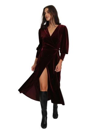 Belle & Bloom Current Mood Velvet Wrap Dress in Burgundy at Nordstrom, Size X-Small Au