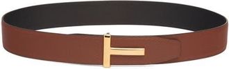 Tom Ford T Icon Reversible Soft Grain Leather Belt in 3Bn40 Mid Brown/Black at Nordstrom, Size 115 Eu